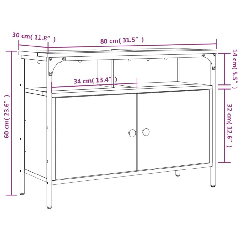 Ormarić za umivaonik crni 80 x 30 x 60 cm konstruirano drvo