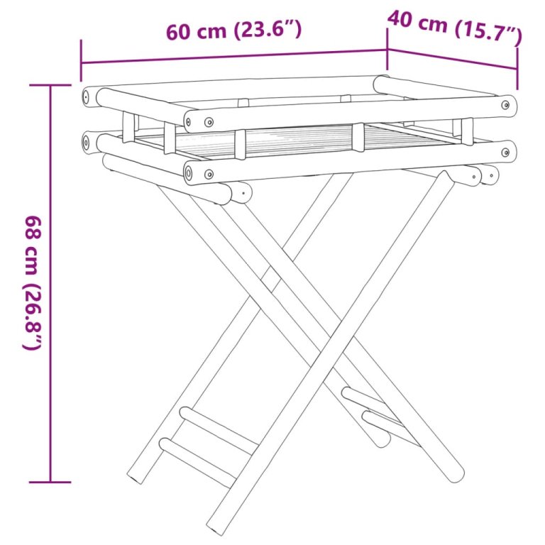 Sklopivi stol s pladnjem 60 x 40 x 68 cm od bambusa