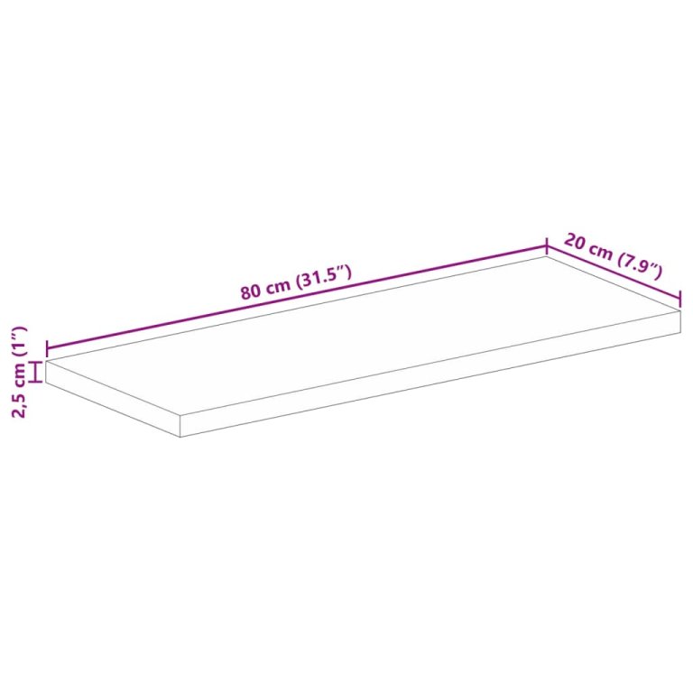 Stolna ploča 80x20x2,5 cm pravokutna masivno grubo drvo manga