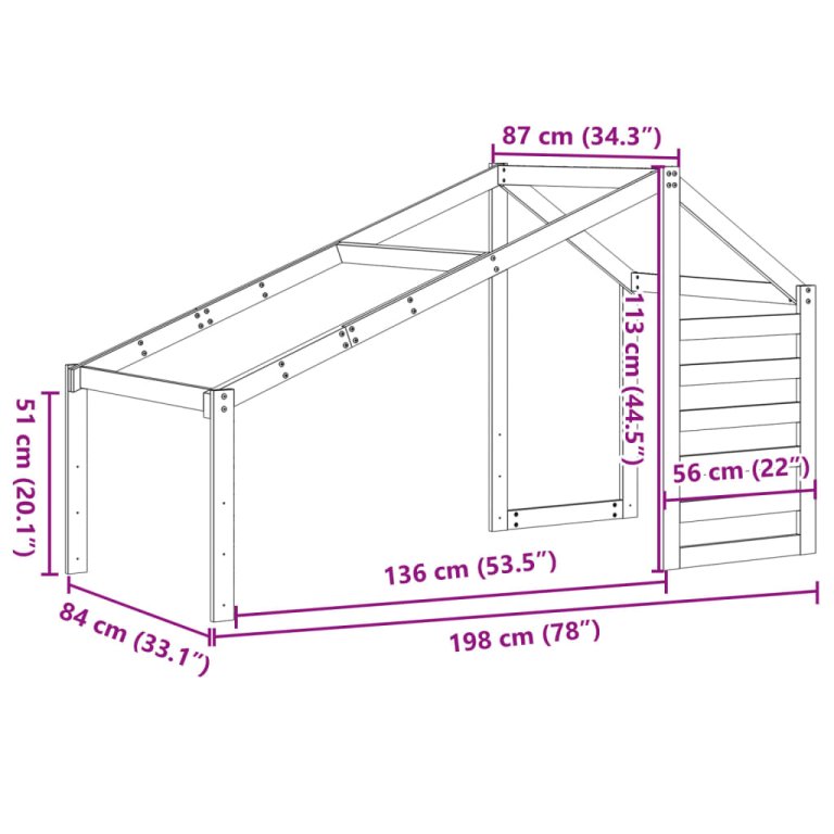 Krov za dječji krevet 198 x 87 x 113 cm od masivne borovine