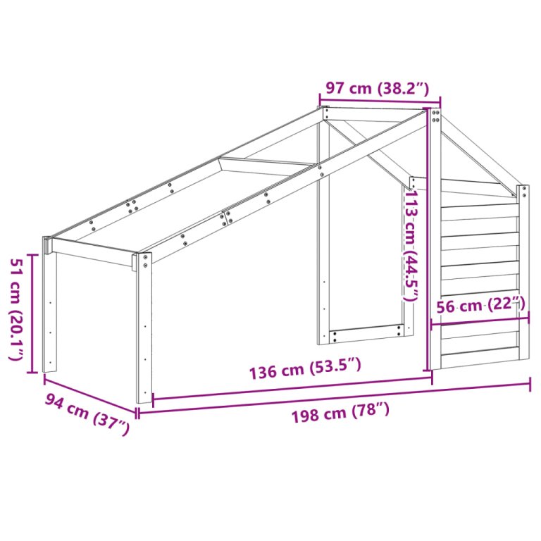 Krov za dječji krevet voštano smeđi 198 x 97 x 113 cm borovina