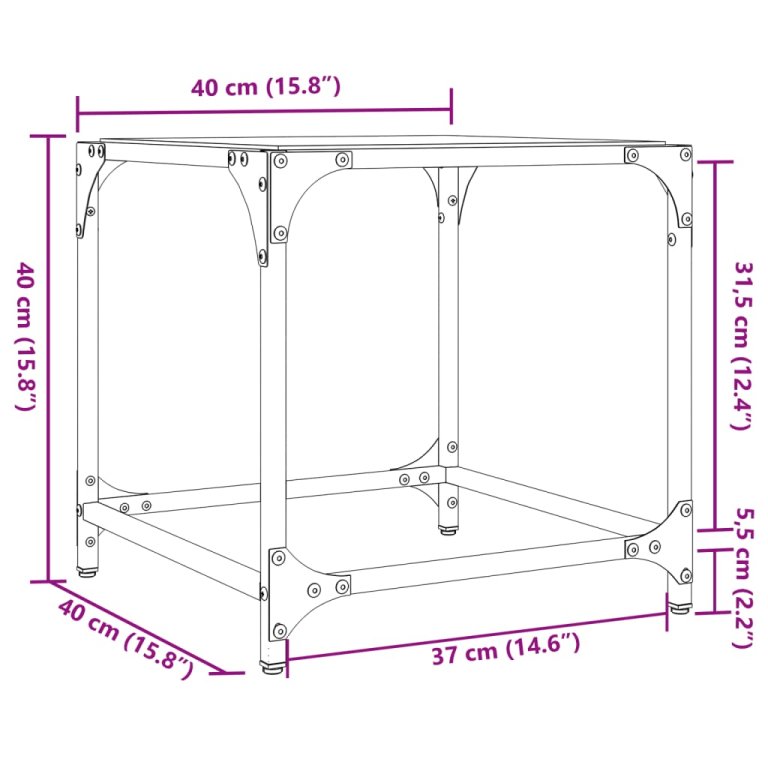 Stolići za kavu s crnim staklenim vrhom 2 kom 40x40x40 cm čelik