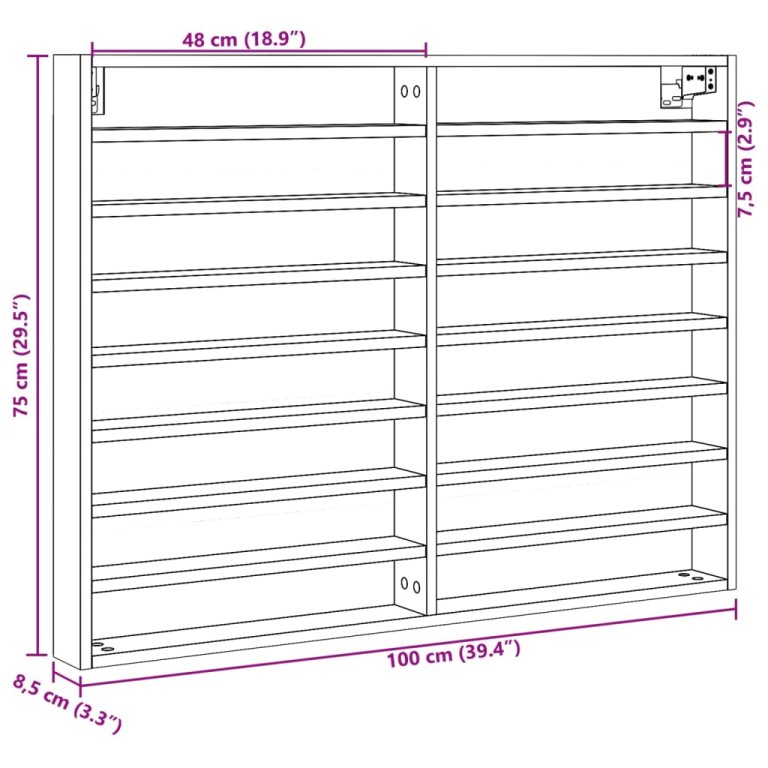 Vitrina boja smeđeg hrasta 100x8,5x75 cm od konstruiranog drva