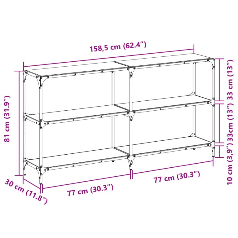 Konzolni stol s crnom staklenom površinom 158,5x30x81cm čelični