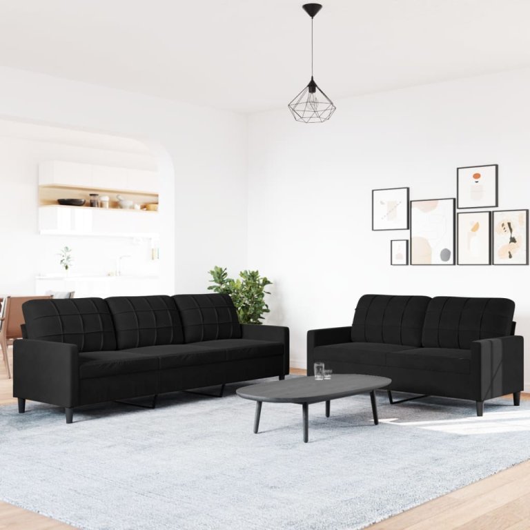 2-dijelni set sofa s jastucima crni baršunasti