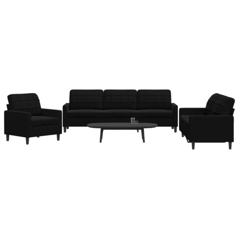 3-dijelni set sofa s jastucima crni baršunasti