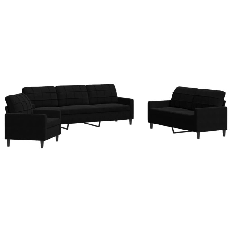 3-dijelni set sofa s jastucima crni baršunasti