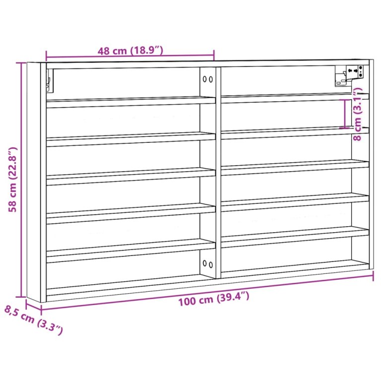 Vitrina boja sivog hrasta sonome 100x8,5x58 cm drvena