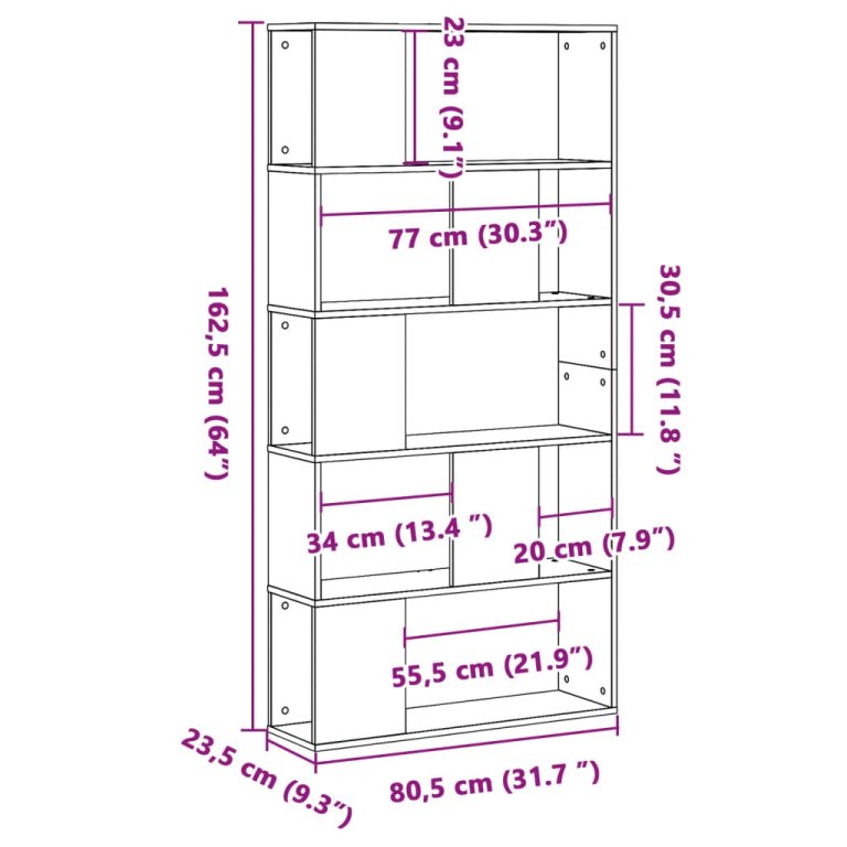 Regal za knjige 5 razina crni 80,5 x 23,5 x 162,5 cm drveni