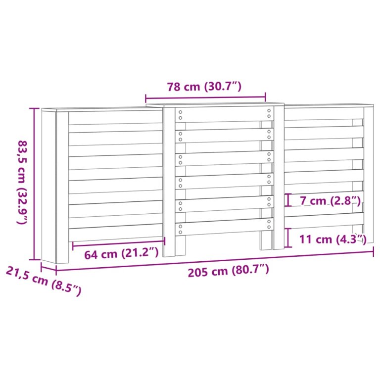 Pokrov za radijator crni 205x21,5x83,5 cm konstruirano drvo