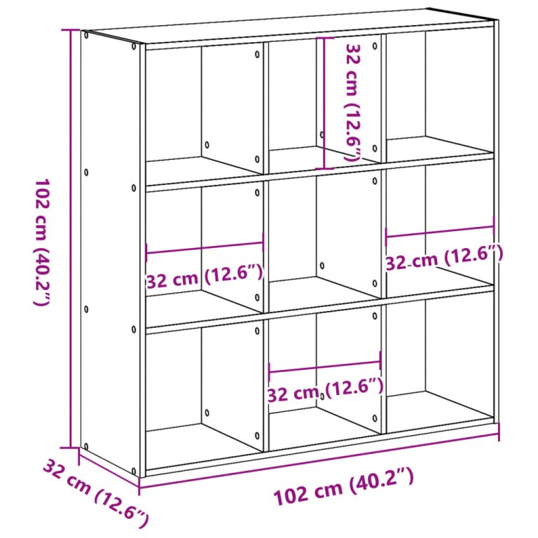 Regal za knjige crni 102 x 32 x 102 cm od konstruiranog drva