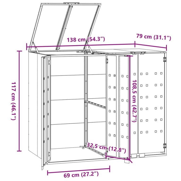 Spremište za 2 kante za otpad crno 138 x 79 x 117 cm čelično