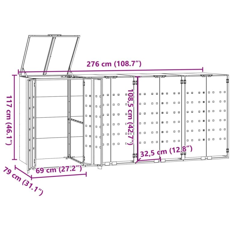 Spremište za 4 kanta za otpad sivo 276x79x117 cm čelično