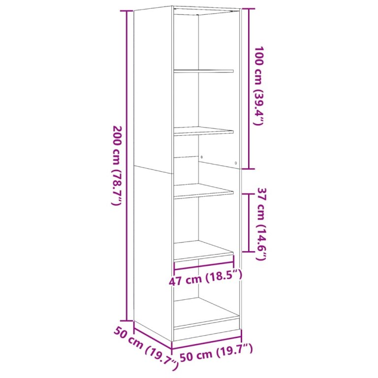 Ormar siva boja betona 50 x 50 x 200 cm od konstruiranog drva