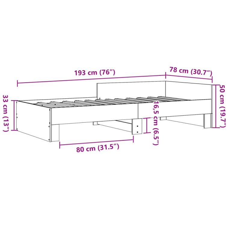 Okvir kreveta boja betona 75x190 cm od konstruiranog drva