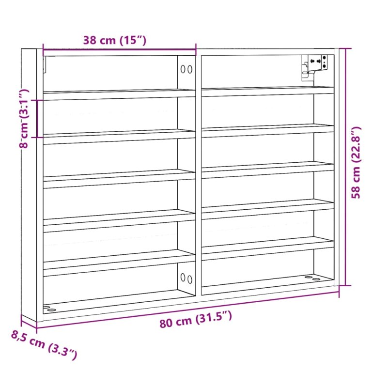 Vitrina boja dimljenog hrasta 80x8,5x58 cm drvena