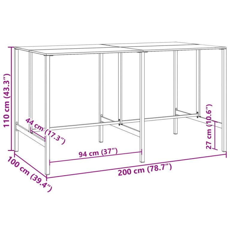 Barski stol crni 200x100x110 cm od čelika obloženog prahom