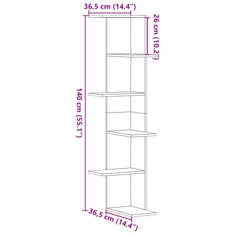 Kutna zidna polica boja artisian hrast 36,5x36,5x140 cm drvena