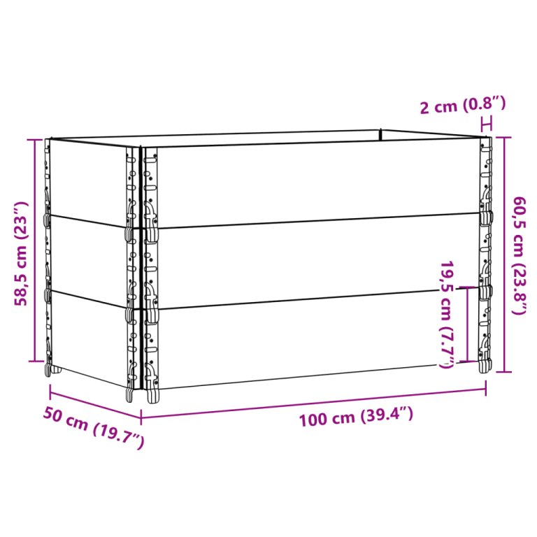 Vrtna sadilica siva 100x50 cm od masivne borovine