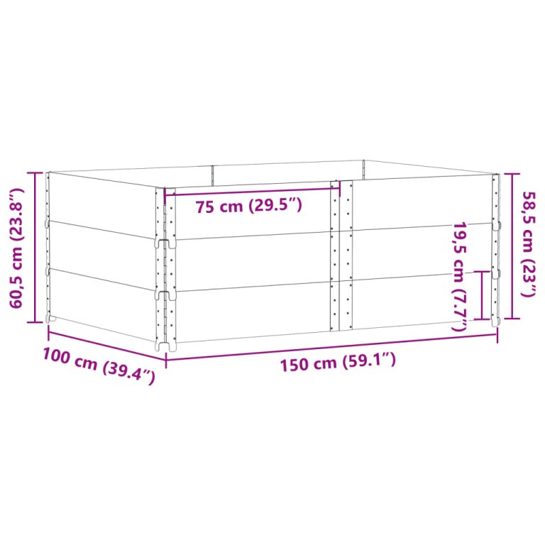 Vrtna sadilica siva 150x100 cm od masivne borovine