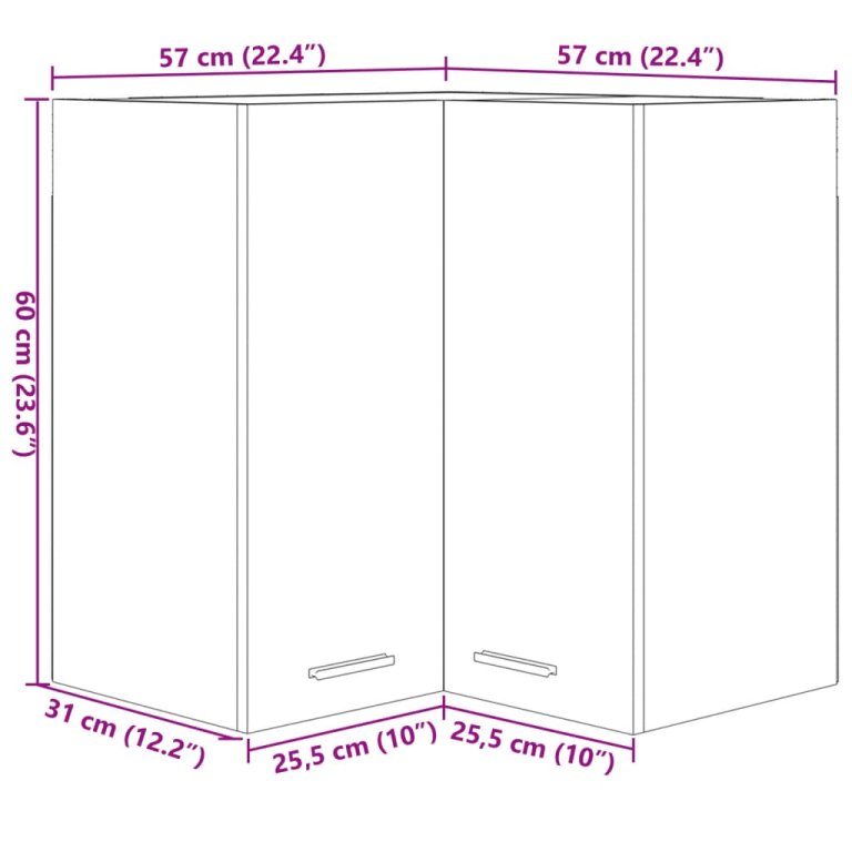 Viseći kutni ormarić boja hrasta 57x57x60 cm konstruirano drvo