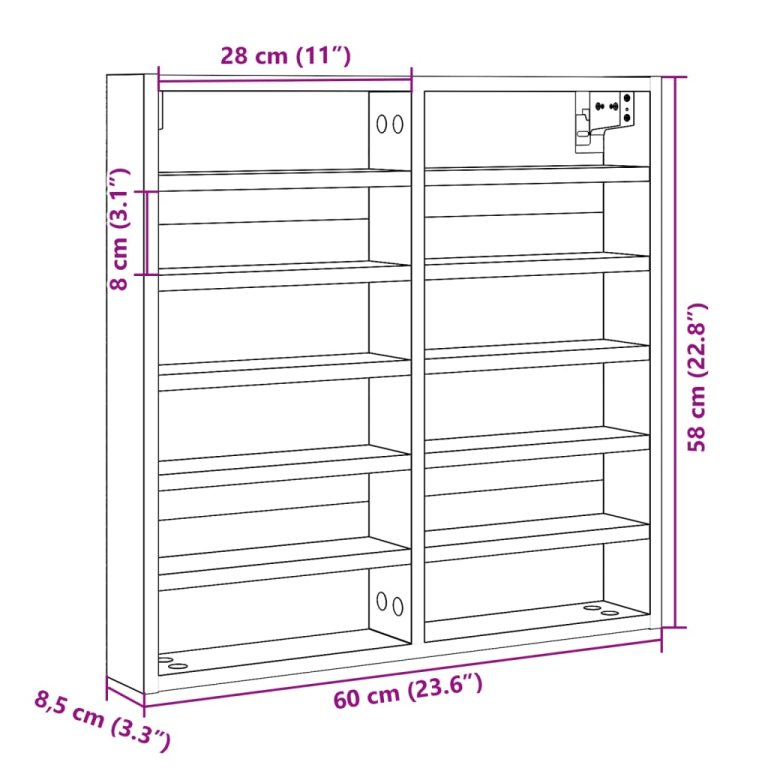 Vitrina siva boja betona 60x8,5x58 cm konstruirano drvo