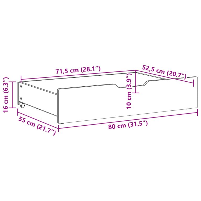 Ladice ispod kreveta s kotačima 2 kom 80x55x16 cm od borovine