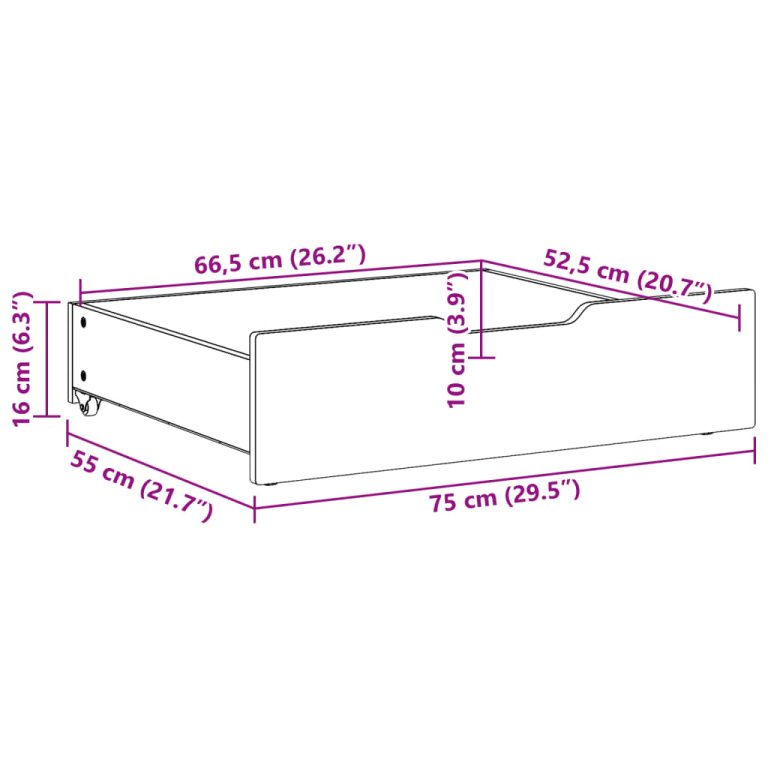 Ladice ispod kreveta 2 kom voštano smeđe 75x55x16cm od borovine