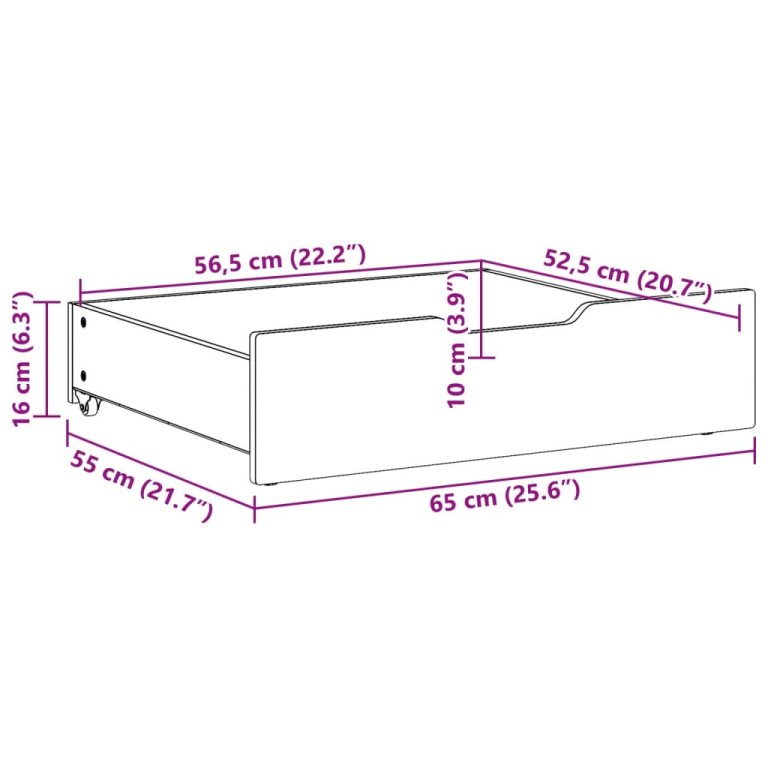 Ladice ispod kreveta 2 kom bijele 65x55x16 cm od borovine