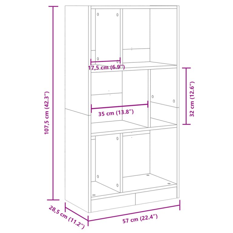 Regal za knjige bijeli 57 x 28,5 x 107,5 cm konstruirano drvo