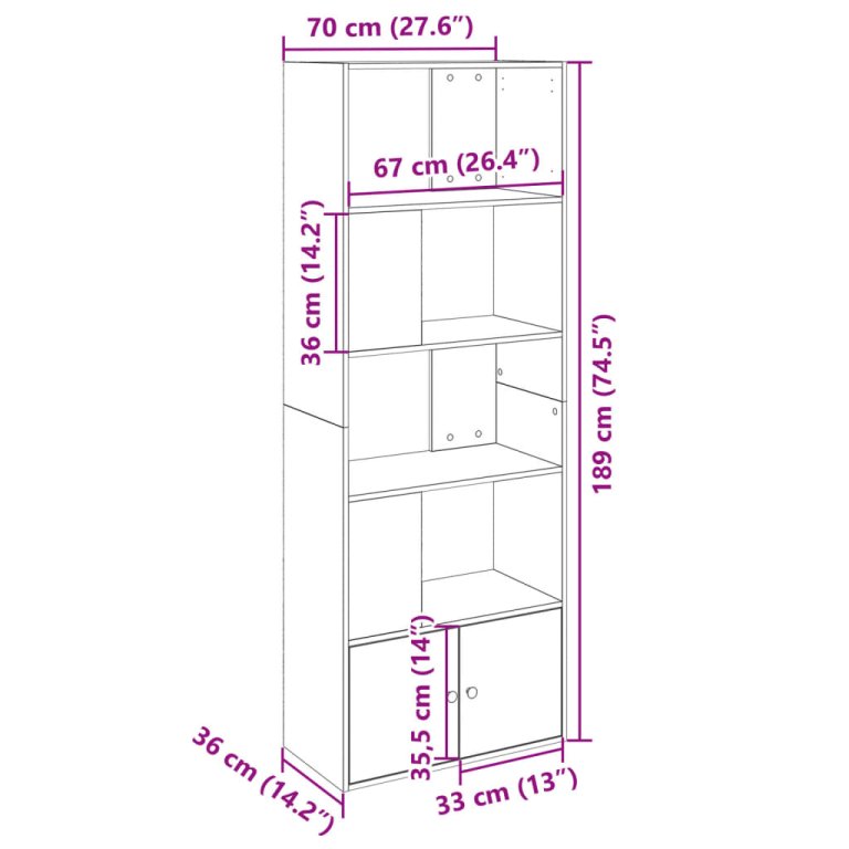 Regal za knjige crni 70x36x189 cm konstruirano drvo