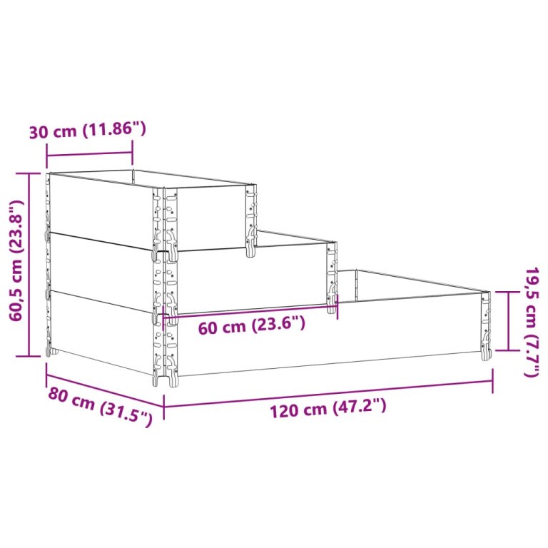 Povišena gredica s 3 razine crna 120 x 80 cm masivna borovina