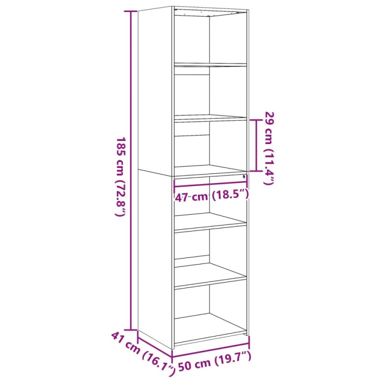 Visoka komoda boje hrasta 50 x 41 x 185 cm konstruirano drvo