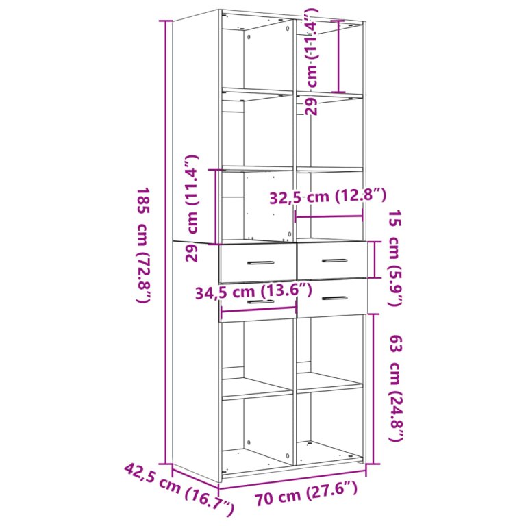 Visoka komoda boja hrasta 70x42,5x185 cm od konstruiranog drva