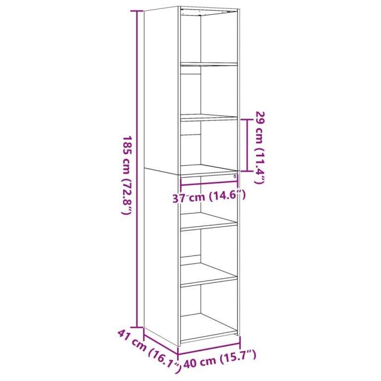 Visoka komoda boja hrasta 40x41x185 cm konstruirano drvo