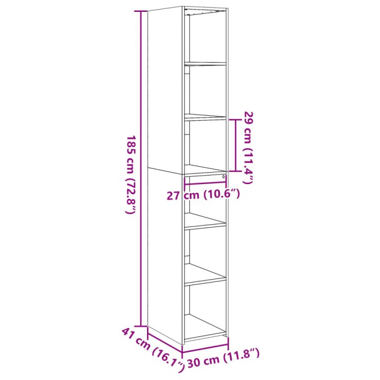 Visoka komoda crna 30 x 41 x 185 cm od konstruiranog drva