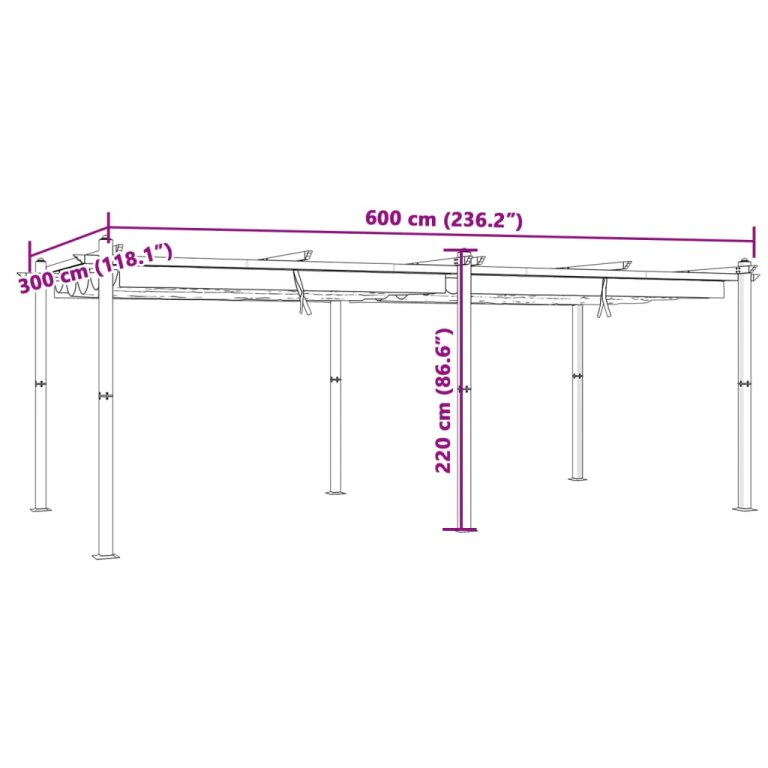 Vrtna sjenica s pomičnim krovom 3 x 6 m krem aluminijska