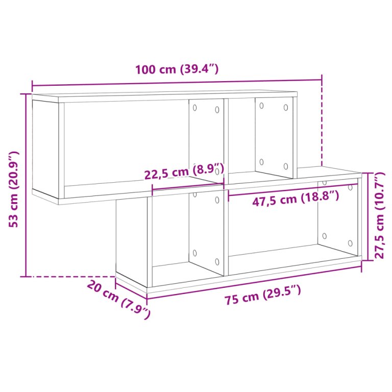 Zidna polica bijela 100 x 20 x 53 cm od konstruiranog drva