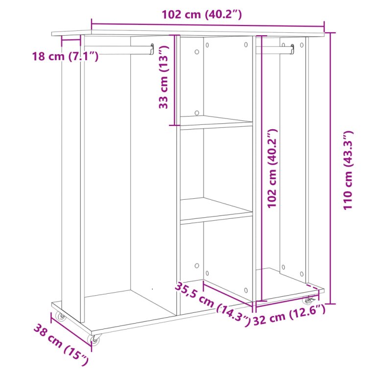 Ormar s kotačima sivi hrast 102 x 38 x 110 cm konstruirano drvo