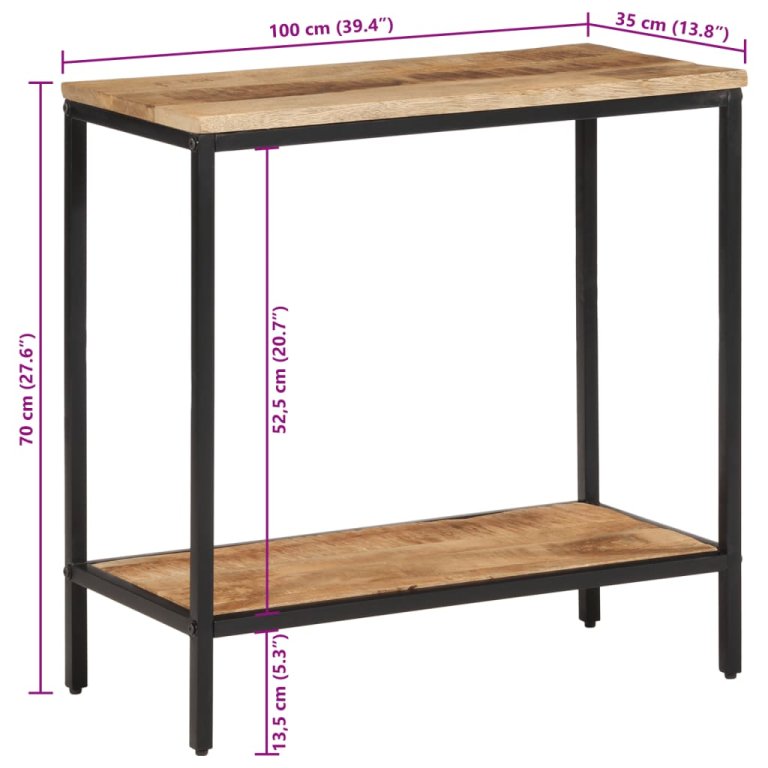 Konzolni stol 100 x 35 x 70 cm od masivnog grubog drva manga