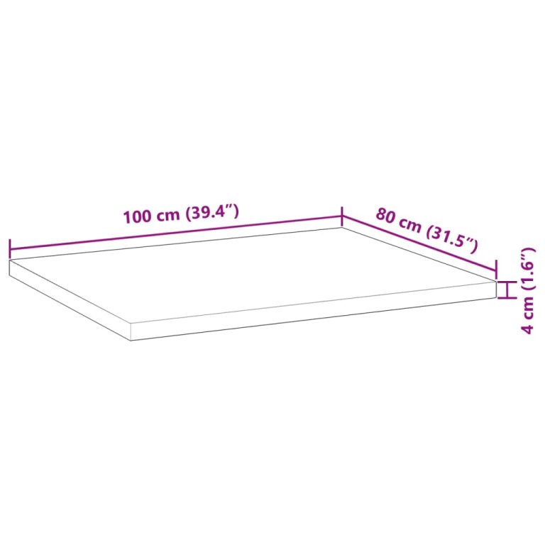 Stolna ploča 100x80x4 cm pravokutna od masivnog drva bagrema