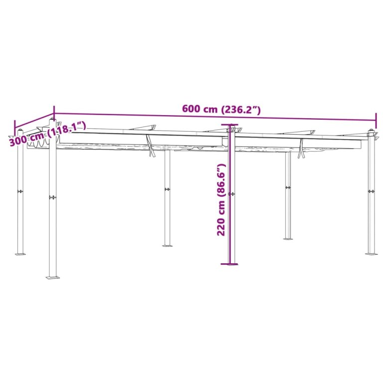 Vrtna sjenica s pomičnim krovom 3 x 6 m sivosmeđa aluminijska