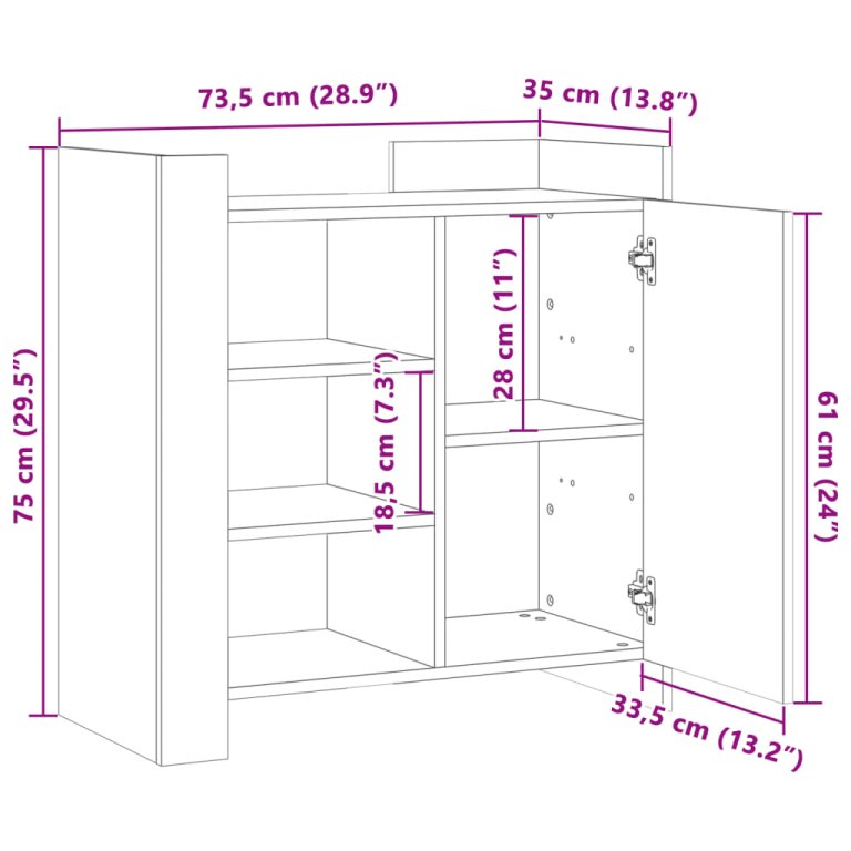 Komoda boja smeđeg hrasta 73,5x35x75 cm konstruirano drvo