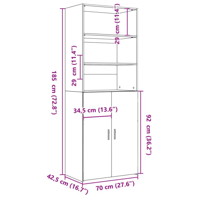 Visoka komoda boja hrasta 70x42,5x185 cm od konstruiranog drva