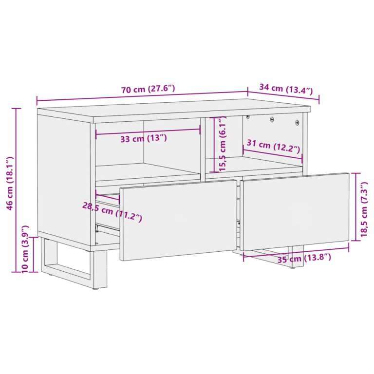 TV ormarić 70 x 34 x 46 cm od masivnog bagremovog drva