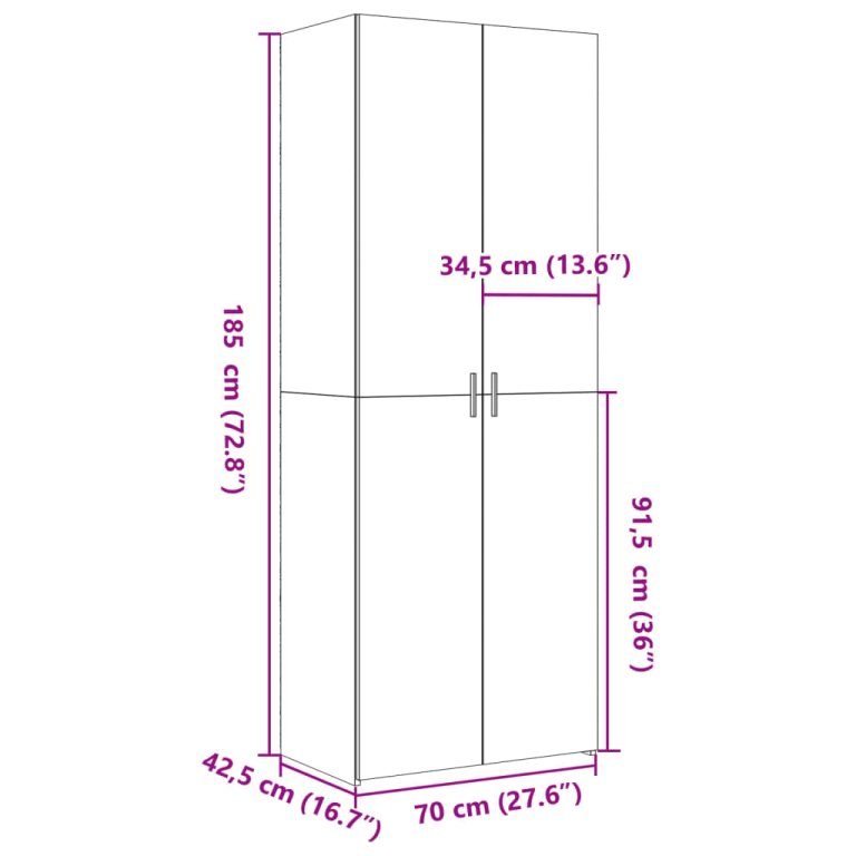 Visoka komoda bijela 70 x 42,5 x 185 cm od konstruiranog drva