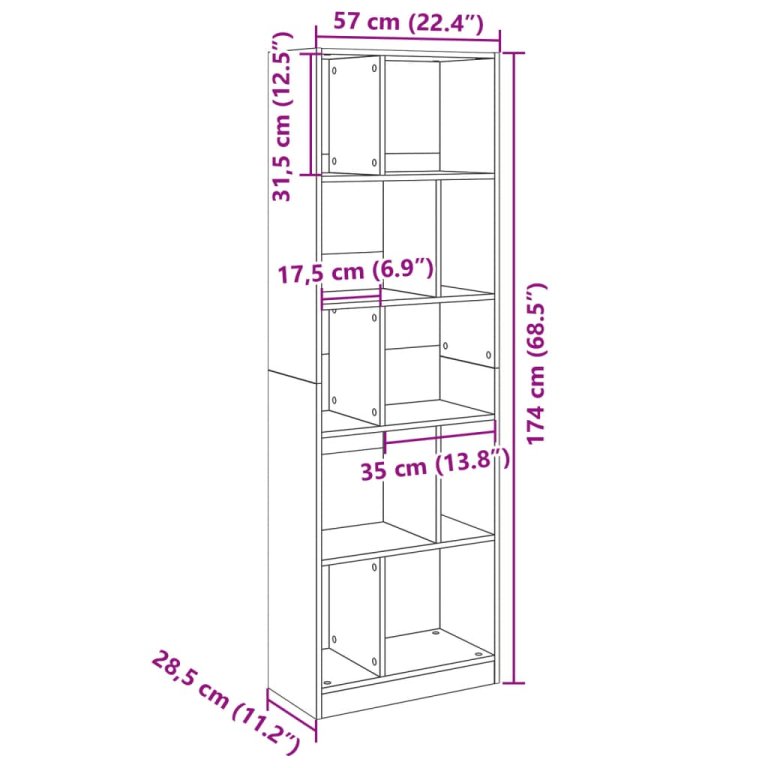 Regal za knjige boja hrasta 57x28,5x174 cm konstruirano drvo