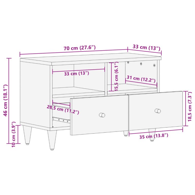 TV ormarić 70 x 33 x 46 cm od masivnog drva manga