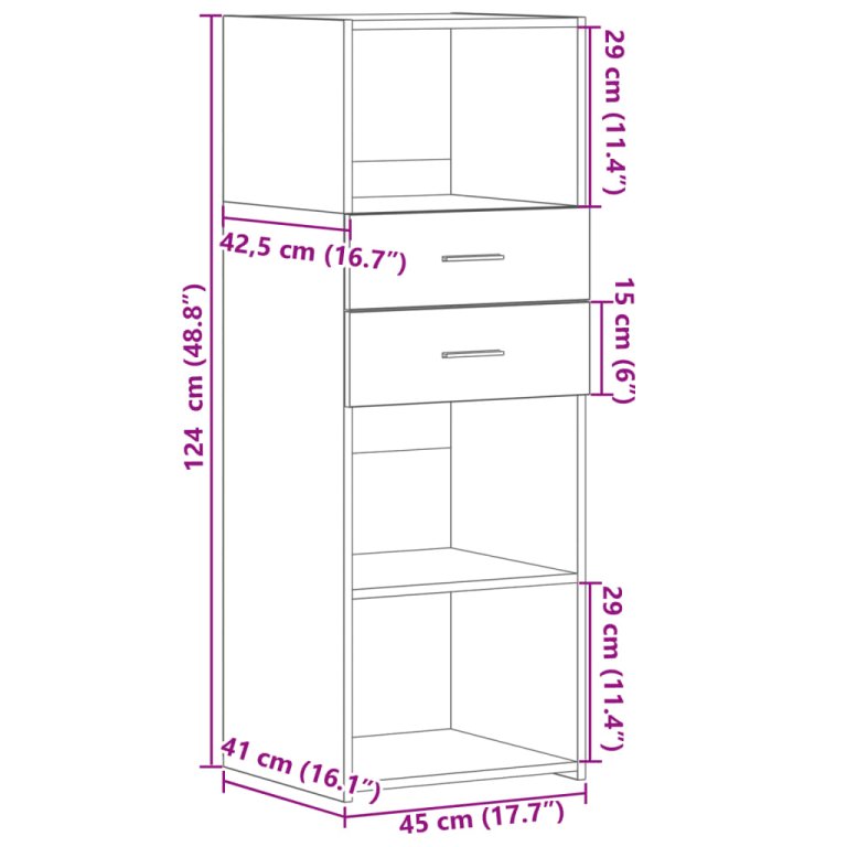 Visoka komoda boja betona 45 x 42,5 x 124 cm konstruirano drvo