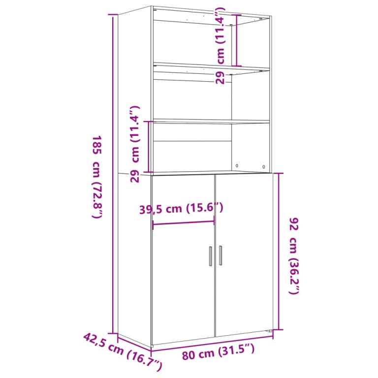 Visoka komoda boja hrasta sonome 80 x 42,5 x 185 cm drvena